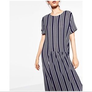 NWT ZARA STRIPED DRESS WITH FRILL A/W 16-17 SZ M